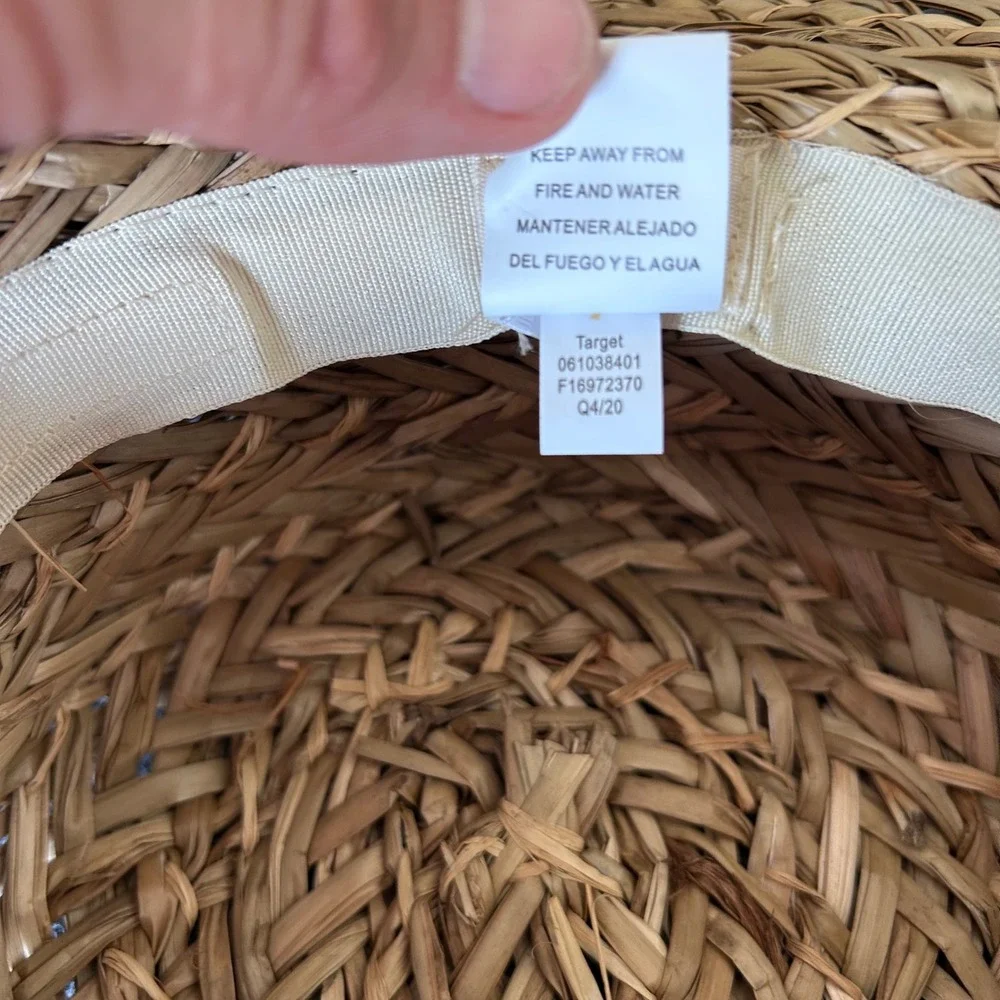 Universal Thread Straw Boater Sun Hat Tan Natural Fiber Geometric Band Q4/20